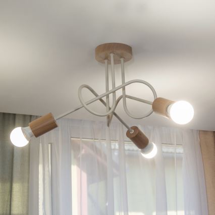 Aufgesetzte Deckenleuchte OXFORD 3xE27/15W/230V Kiefer/Creme