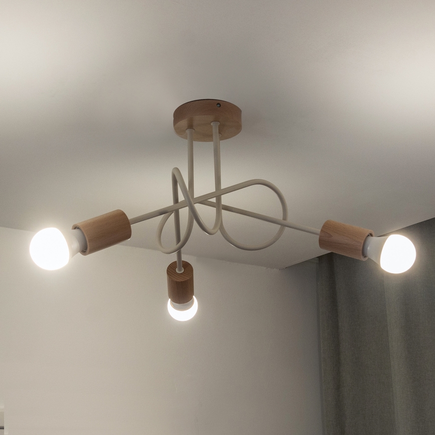 Aufgesetzte Deckenleuchte OXFORD 3xE27/15W/230V Kiefer/Creme