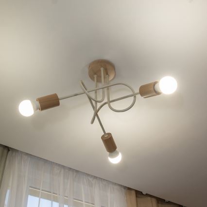 Aufgesetzte Deckenleuchte OXFORD 3xE27/15W/230V Kiefer/Creme