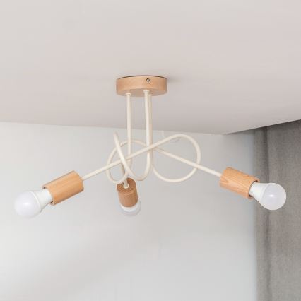 Aufgesetzte Deckenleuchte OXFORD 3xE27/15W/230V Kiefer/Creme