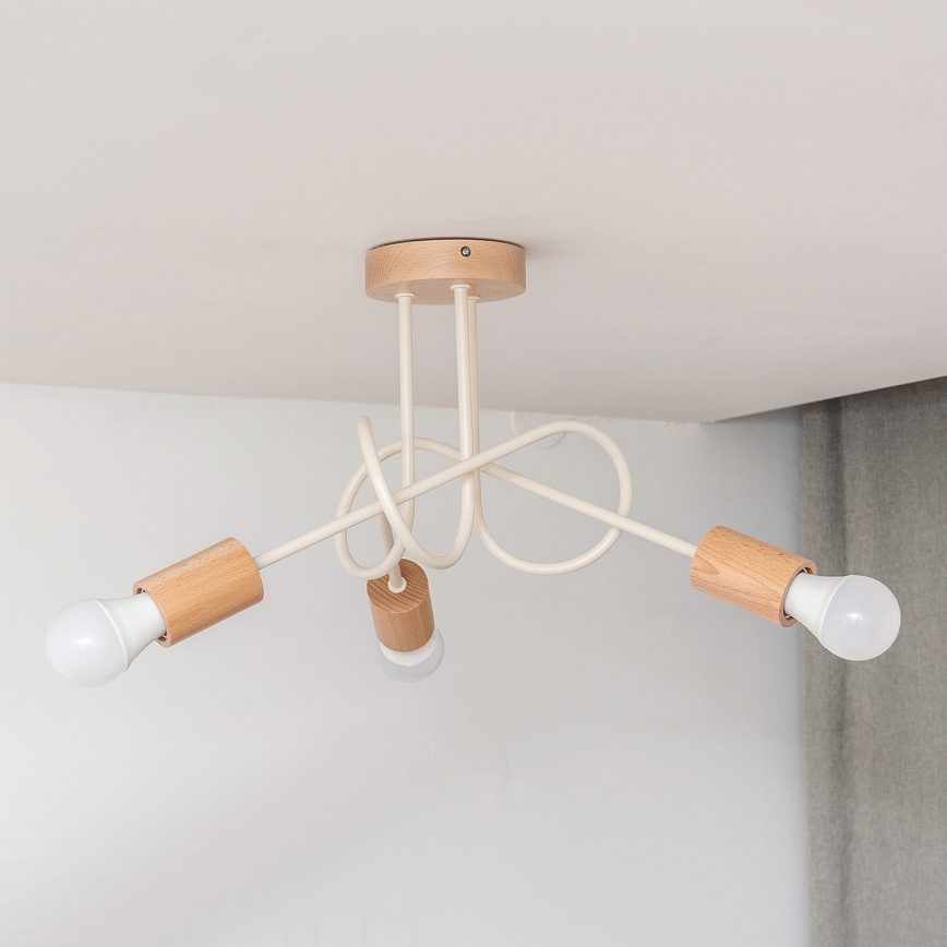 Aufgesetzte Deckenleuchte OXFORD 3xE27/15W/230V Kiefer/Creme