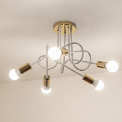 Aufgesetzter Kronleuchter OXFORD 5xE27/15W/230V gold/weiß