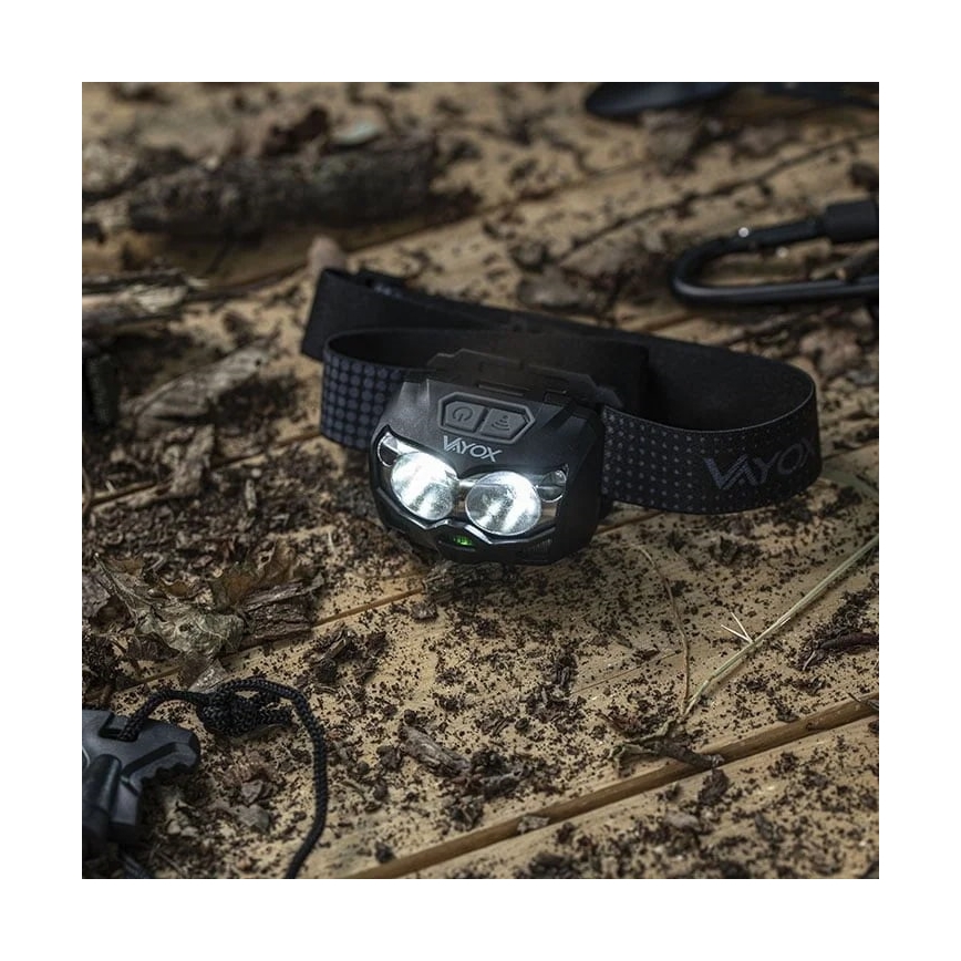 Dimmbare, aufladbare LED-Stirnlampe mit Sensor und rotem Licht 2xLED/5W/5V/3xAAA IP65 500 glänzend 1200 mAh