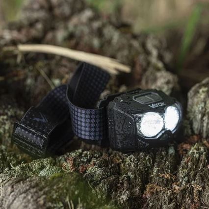 Dimmbare, aufladbare LED-Stirnlampe mit Sensor und rotem Licht 2xLED/5W/5V/3xAAA IP65 500 glänzend 1200 mAh