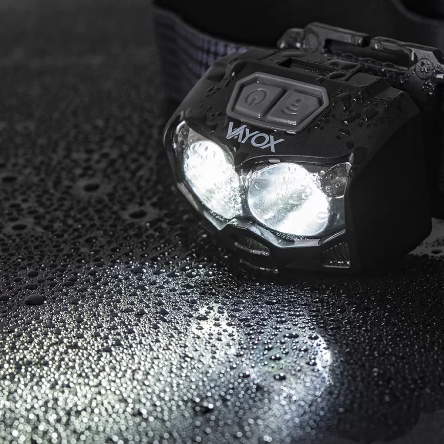 Dimmbare, aufladbare LED-Stirnlampe mit Sensor und rotem Licht 2xLED/5W/5V/3xAAA IP65 500 glänzend 1200 mAh