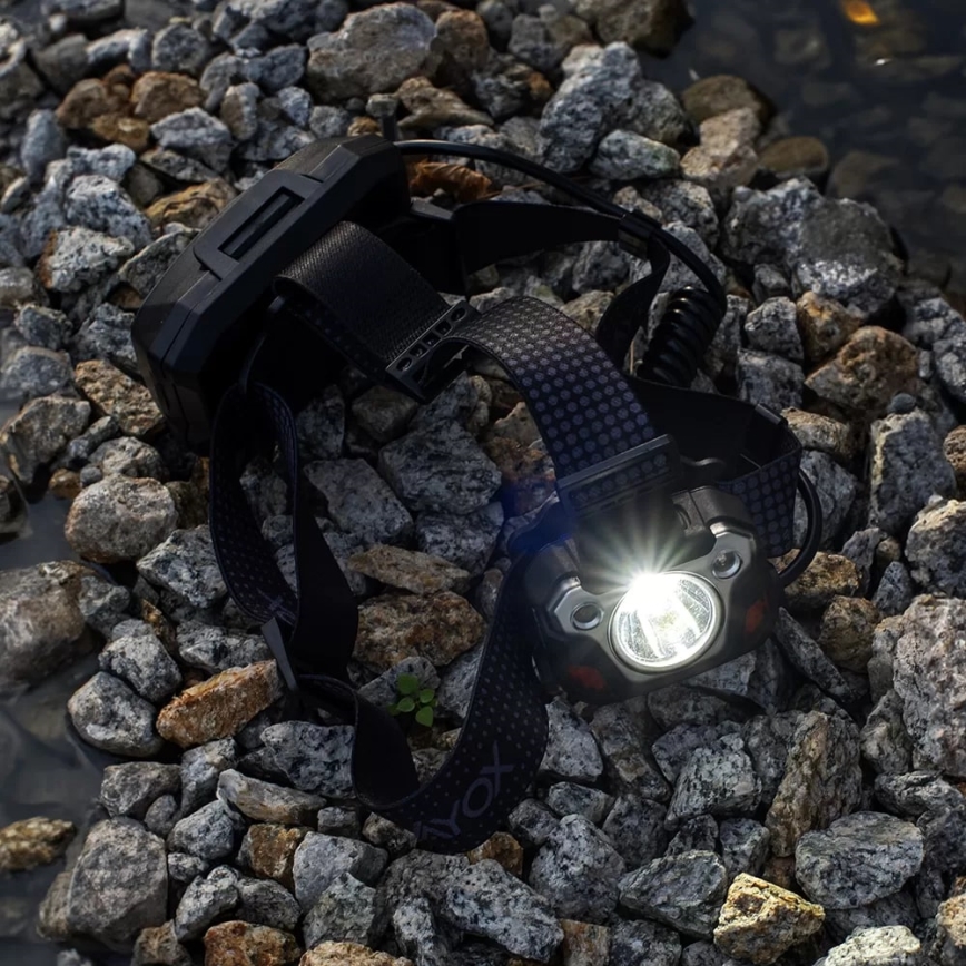 Dimmbare, aufladbare LED-Stirnlampe mit Sensor, Powerbank-Funktion und rotem Licht LED/10W/5V IP44 1200 glänzend 4000 mAh
