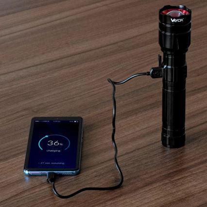 Dimmbare, aufladbare LED-Taschenlampe mit Powerbank Funktion LED/30W/5V IPX5 1060 glänzend 5000 mAh