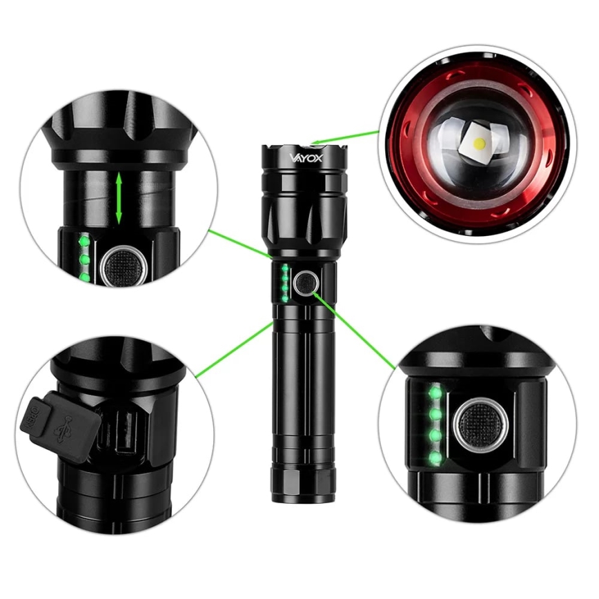 Dimmbare, aufladbare LED-Taschenlampe mit Powerbank Funktion LED/30W/5V IPX5 1060 glänzend 5000 mAh