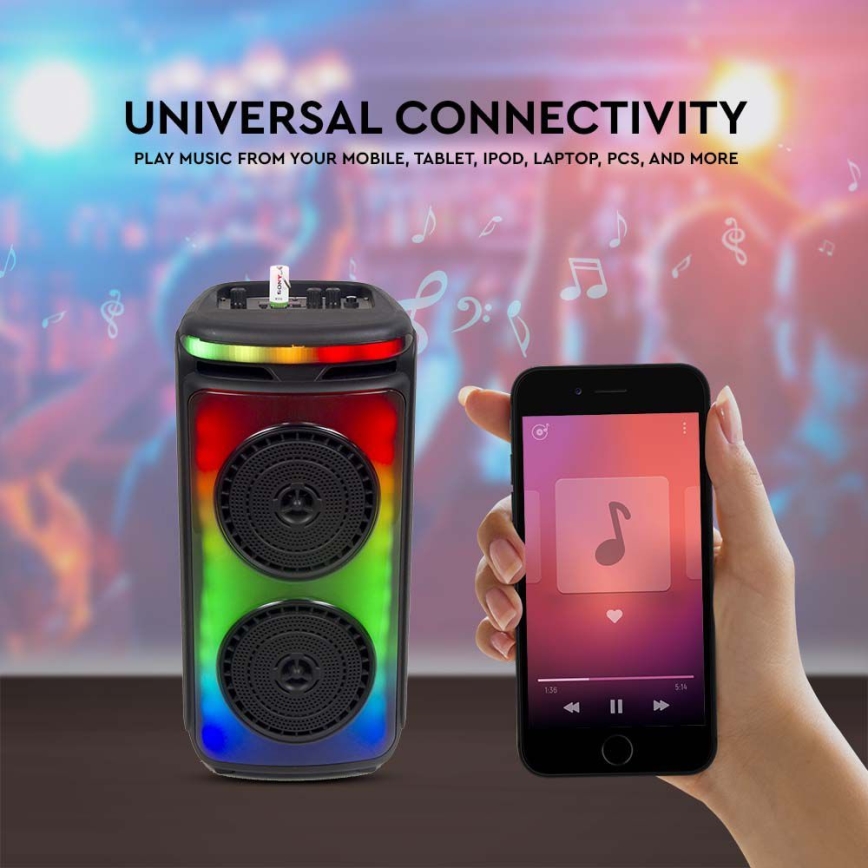 Aufladbarer LED-RGB-Lautsprecher mit Mikrofon 400W/2400 mAh + Fernbedienung