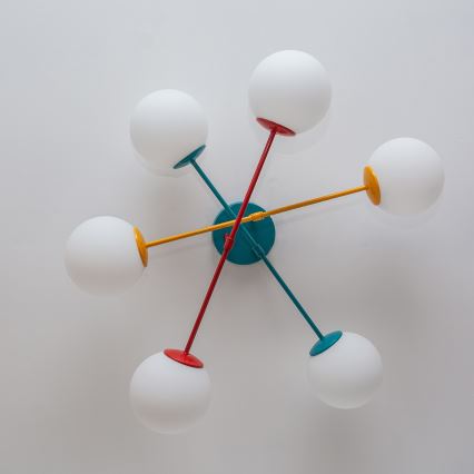 Aufputz-Deckenleuchte MOON 6xE27/15W/230V türkis/gelb/rot