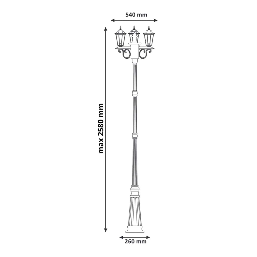 Außenleuchte 3xE27/20W/230V IP43 2,58 m schwarz