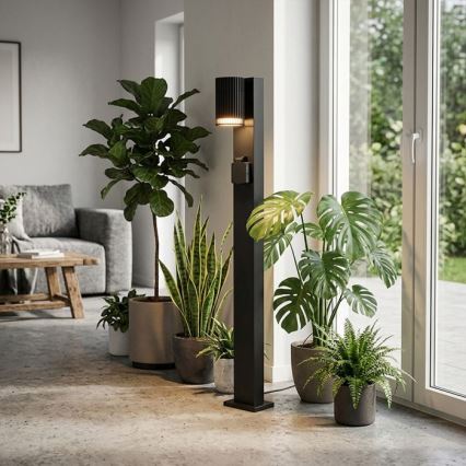 Außenleuchte mit SCHUKO-Steckdose 1xGU10/10W/230V IP44 80 cm schwarz
