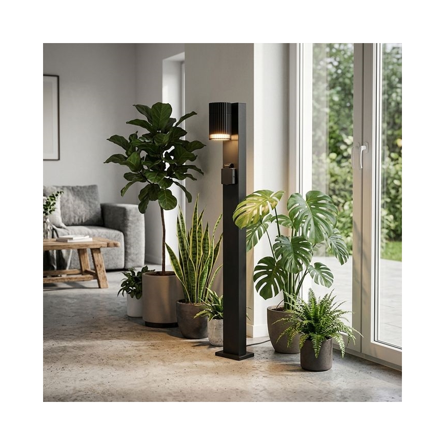 Außenleuchte mit SCHUKO-Steckdose 1xGU10/10W/230V IP44 80 cm schwarz
