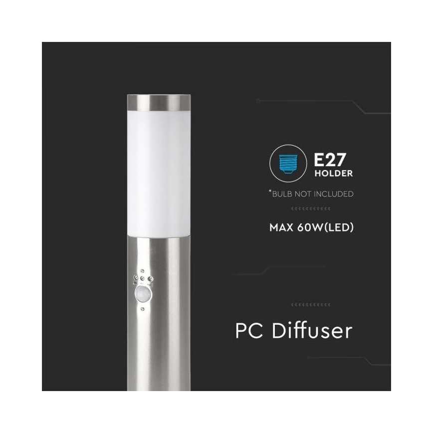 Außenleuchte mit Sensor 1xE27/60W/230V IP44 45cm mattchrom