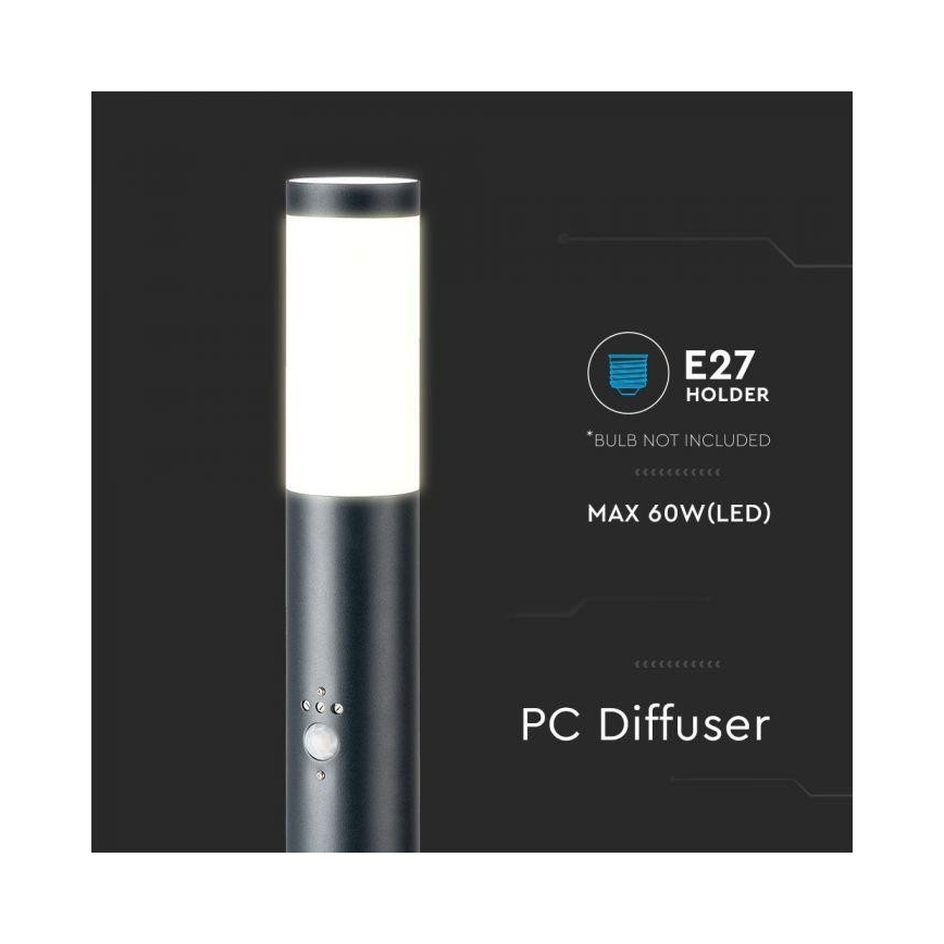 Außenleuchte mit Sensor 1xE27/60W/230V IP44 80cm grau