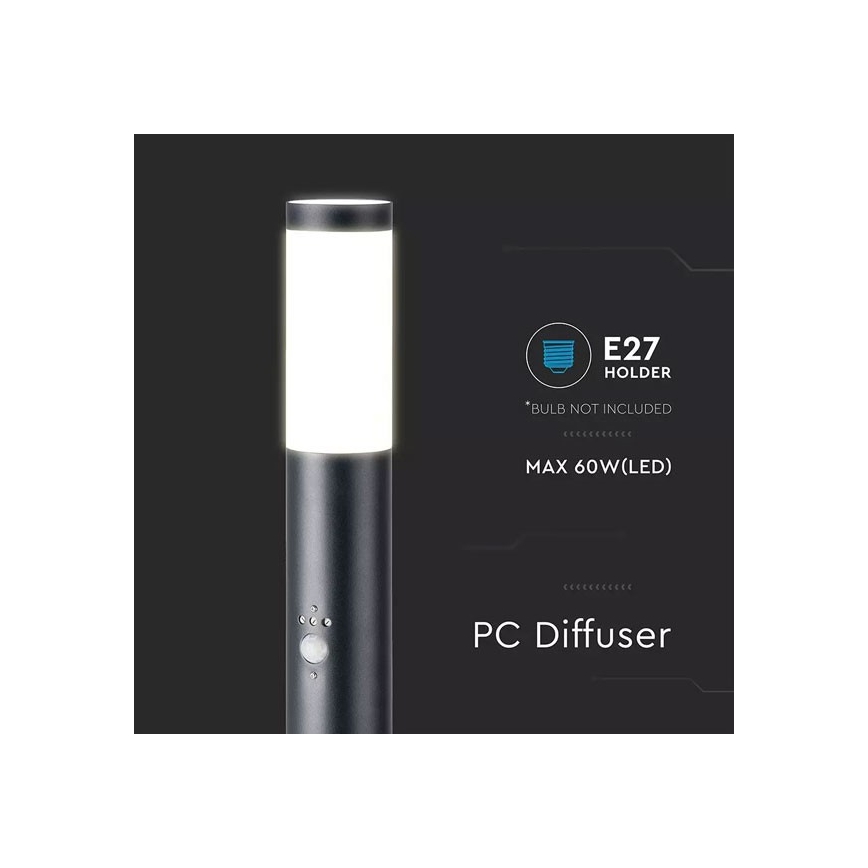 Außenleuchte mit Sensor 1xE27/60W/230V IP44 80cm schwarz