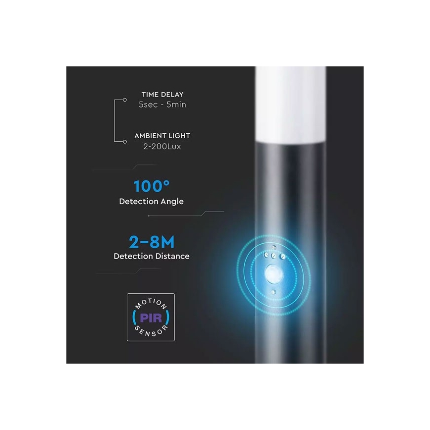 Außenleuchte mit Sensor 1xE27/60W/230V IP44 80cm schwarz