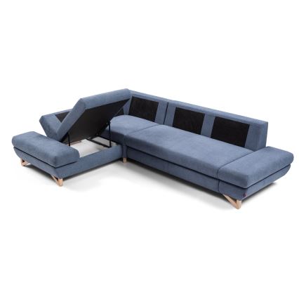 Ausziehbare gepolsterte Eckgarnitur AVESTA in L-Form, links, blau, mit Stauraum