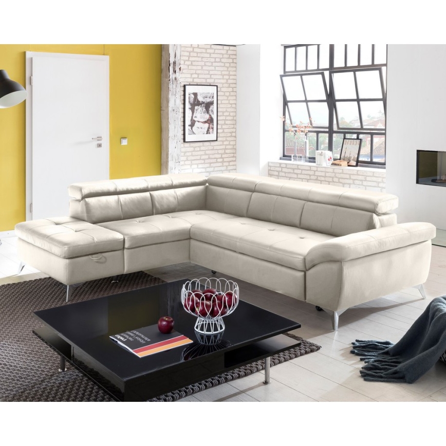 Ausziehbare Eckledergarnitur in L-Form SALERNO II links, beige