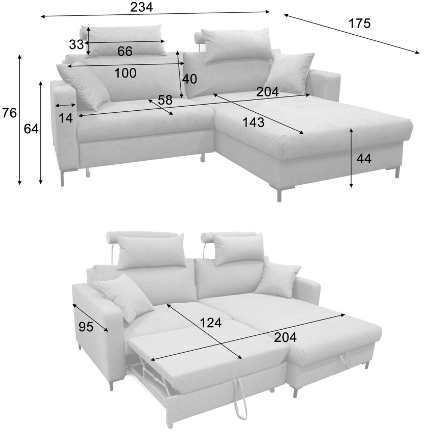 Ausziehbares Ecksofa HORTA in L‑Form, rechts, mit Bettfunktion und großzügigem Stauraum, Rosa