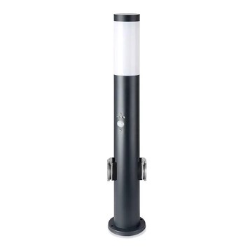 Auβenleuchte mit Sensor und 2 Steckdosen SCHUKO 1xE27/60W/230V IP44 60cm anthrazit
