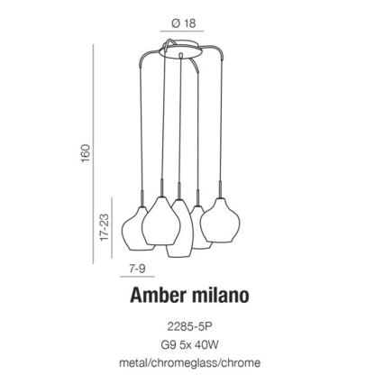 Azzardo AZ3076 - Lampadario a sospensione con filo AMBER 5xG9/40W/230V
