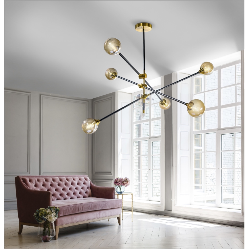 Azzardo AZ4700 - Lampadario su palo SOLEN 6xG9/30W/230V nero/oro