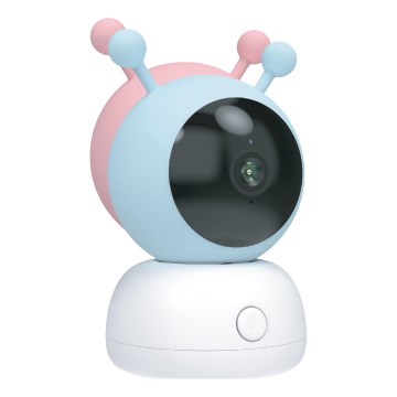 Babyphone intelligent 2K avec capteur de mouvement, alimentation 5V et connectivité Wi‑Fi — rose/bleu
