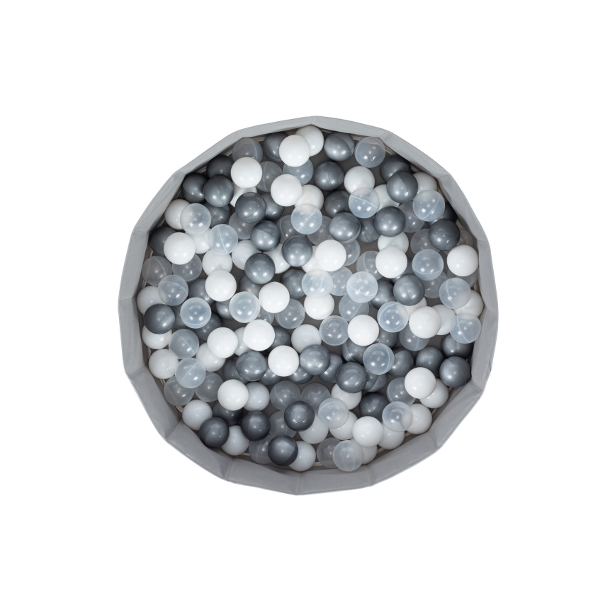 Piscine sèche pour enfants avec balles, diamètre 80 cm, blanc/gris