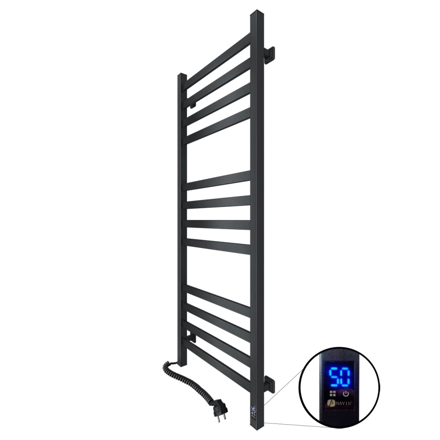 Badezimmer-Handtuchheizkörper mit Thermostat AVANGARD 459W/230V 120,6 cm IP44 schwarz links eckig