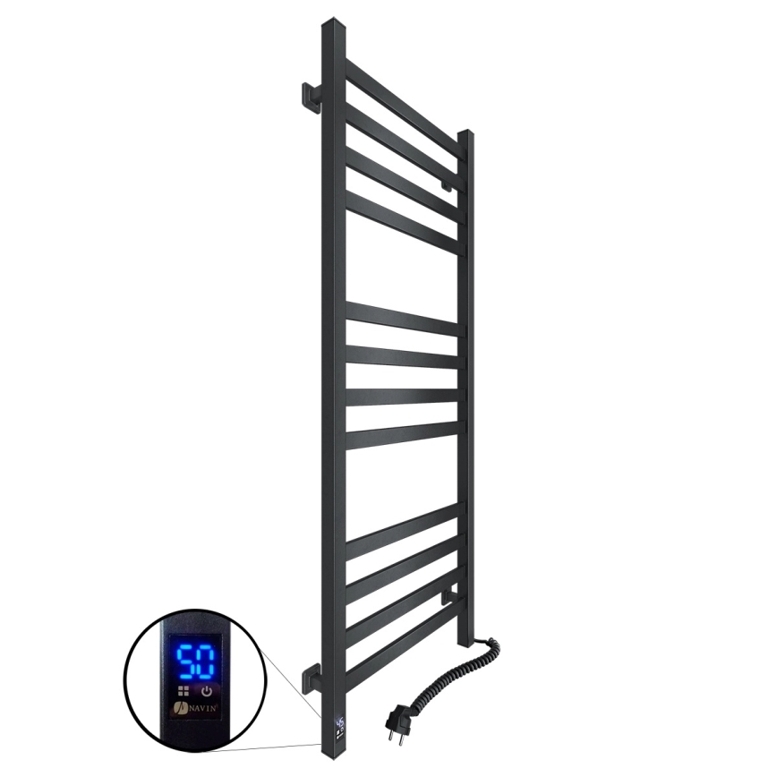 Badezimmer-Leiterheizkörper mit Thermostat AVANGARD 459W/230V 120,6 cm IP44 schwarz rechts eckig