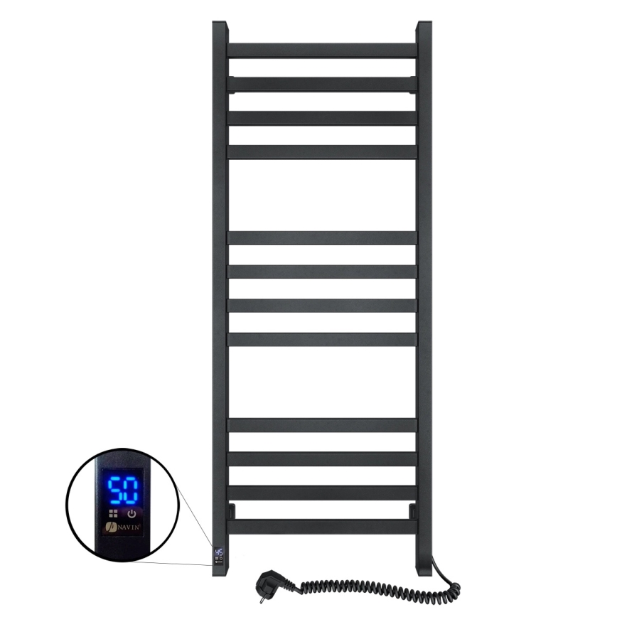 Badezimmer-Leiterheizkörper mit Thermostat AVANGARD 459W/230V 120,6 cm IP44 schwarz rechts eckig