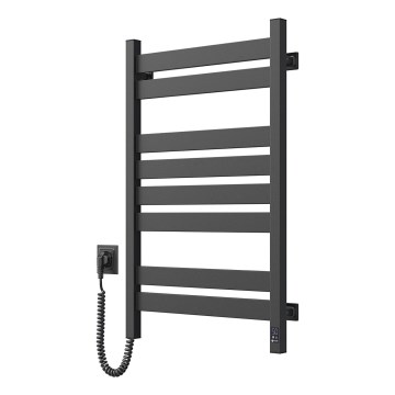 Badezimmer-Handtuchheizkörper LARGO mit Thermostat, 432W/230V, 80,6 cm, IP44, schwarz, links, eckig