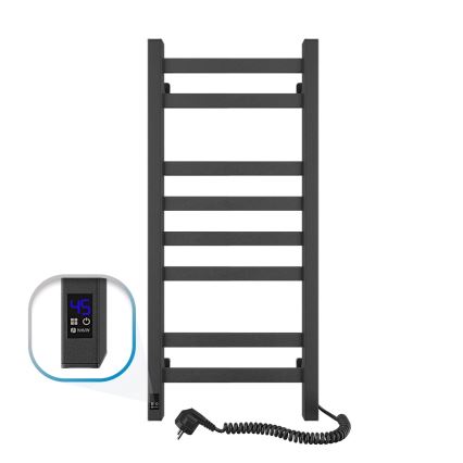 Badezimmer-Handtuchheizkörper AVANGARD mit Thermostat, 251 W/230 V, 80,6 cm, IP44, schwarz, rechts, eckig