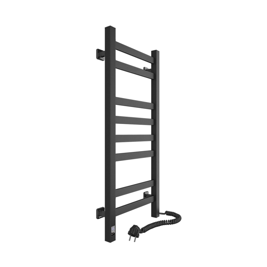 Badezimmer-Handtuchheizkörper AVANGARD mit Thermostat, 251 W/230 V, 80,6 cm, IP44, schwarz, rechts, eckig