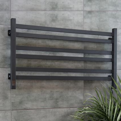 Badezimmer-Leiterheizkörper mit Thermostat AVANGARD 316W/230V 50,6 cm IP44 schwarz rechts eckig