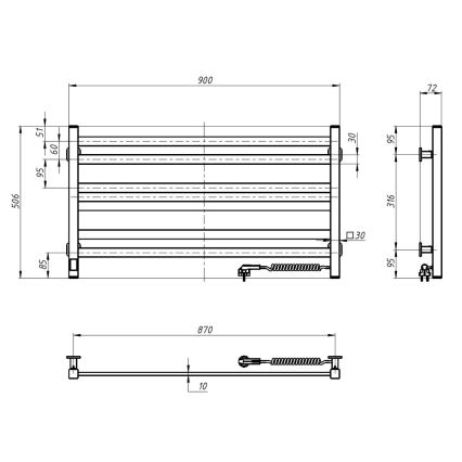 Badezimmer-Leiterheizkörper mit Thermostat AVANGARD 316W/230V 50,6 cm IP44 schwarz rechts eckig