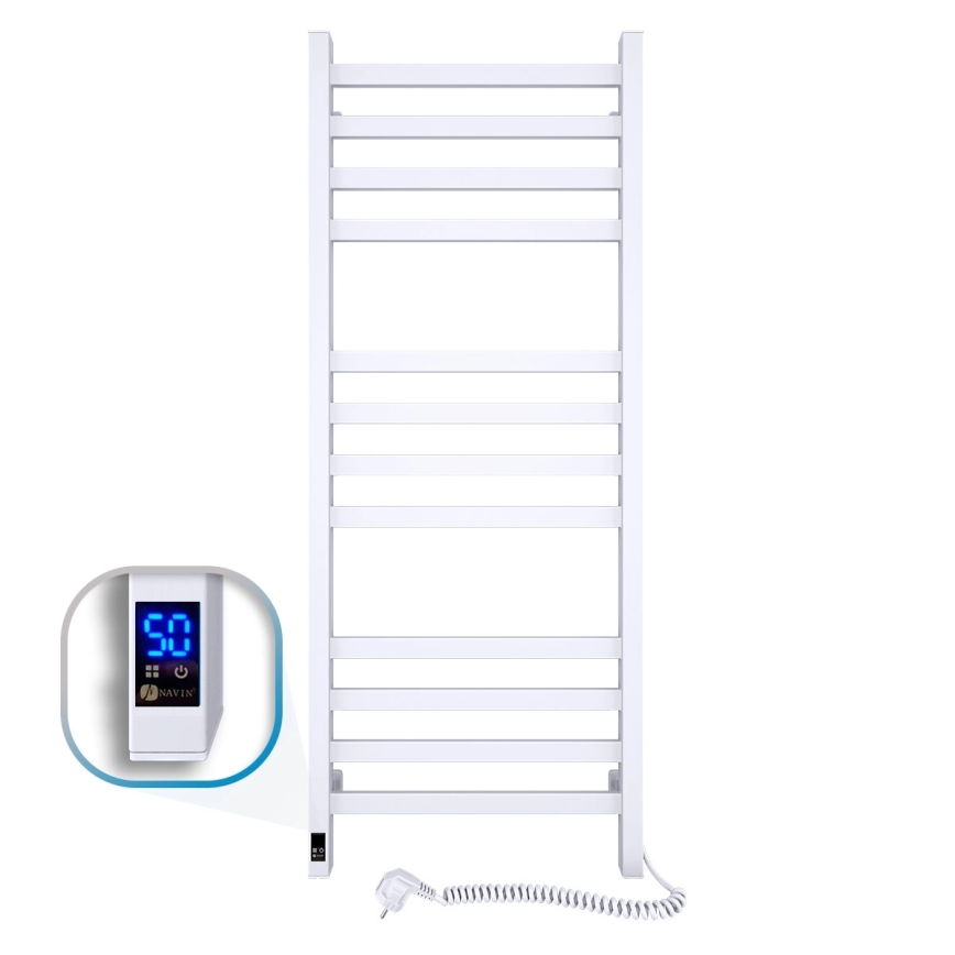 Badezimmer-Handtuchheizkörper AVANGARD mit Thermostat, 459 W/230 V, 120,6 cm, IP44, weiß, rechts, eckig