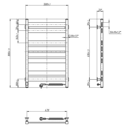 Bad-Handtuchheizkörper LARGO 432 W/230 V 80,6 cm IP44 weiß rechts eckig mit Thermostat