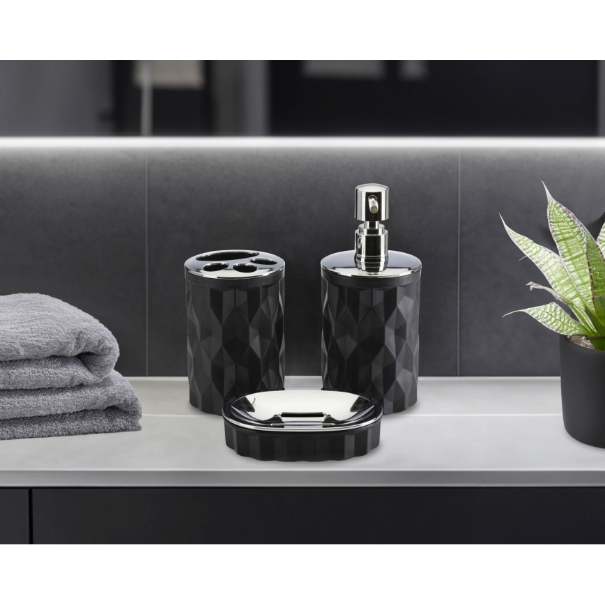 Badezimmer-Set REINA 5 Stk. schwarz/glänzendes Chrom