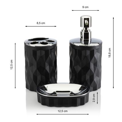 Badezimmer-Set REINA 5 Stk. schwarz/glänzendes Chrom