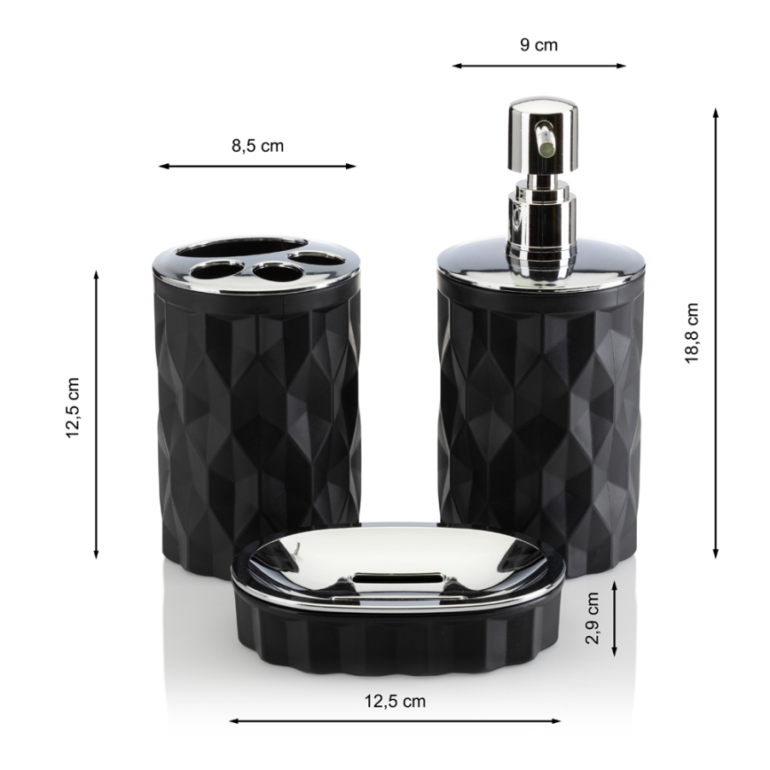 Badezimmer-Set REINA 5 Stk. schwarz/glänzendes Chrom