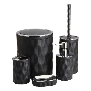 Badezimmer-Set REINA 5 Stk. schwarz/glänzendes Chrom