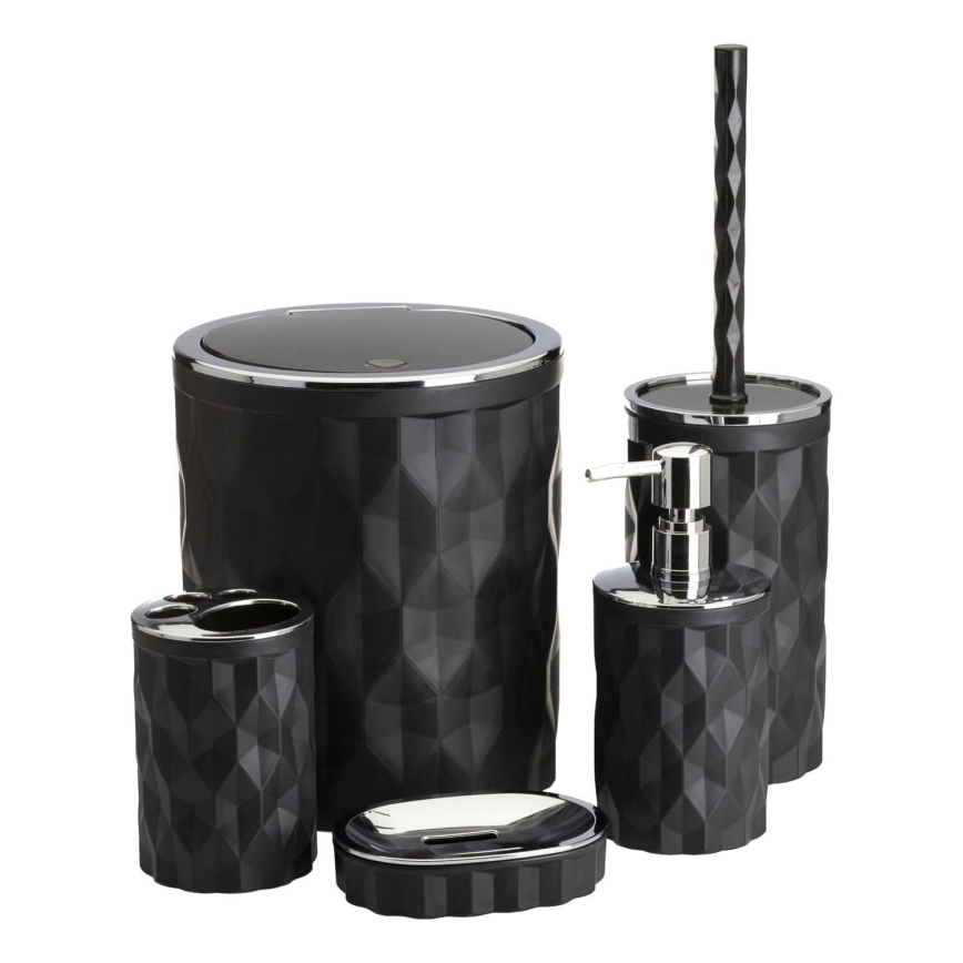 Badezimmer-Set REINA 5 Stk. schwarz/glänzendes Chrom