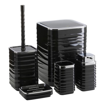 Badezimmer-Set WAVE 5 Stk. schwarz/glänzendes Chrom