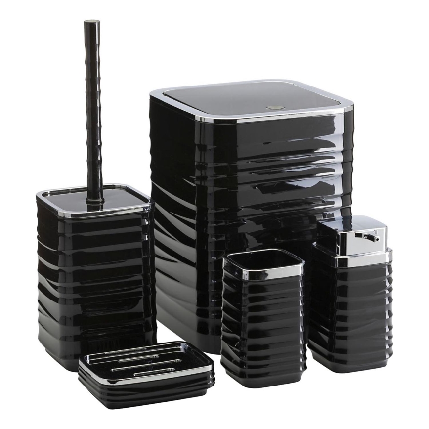 Badezimmer-Set WAVE 5 Stk. schwarz/glänzendes Chrom