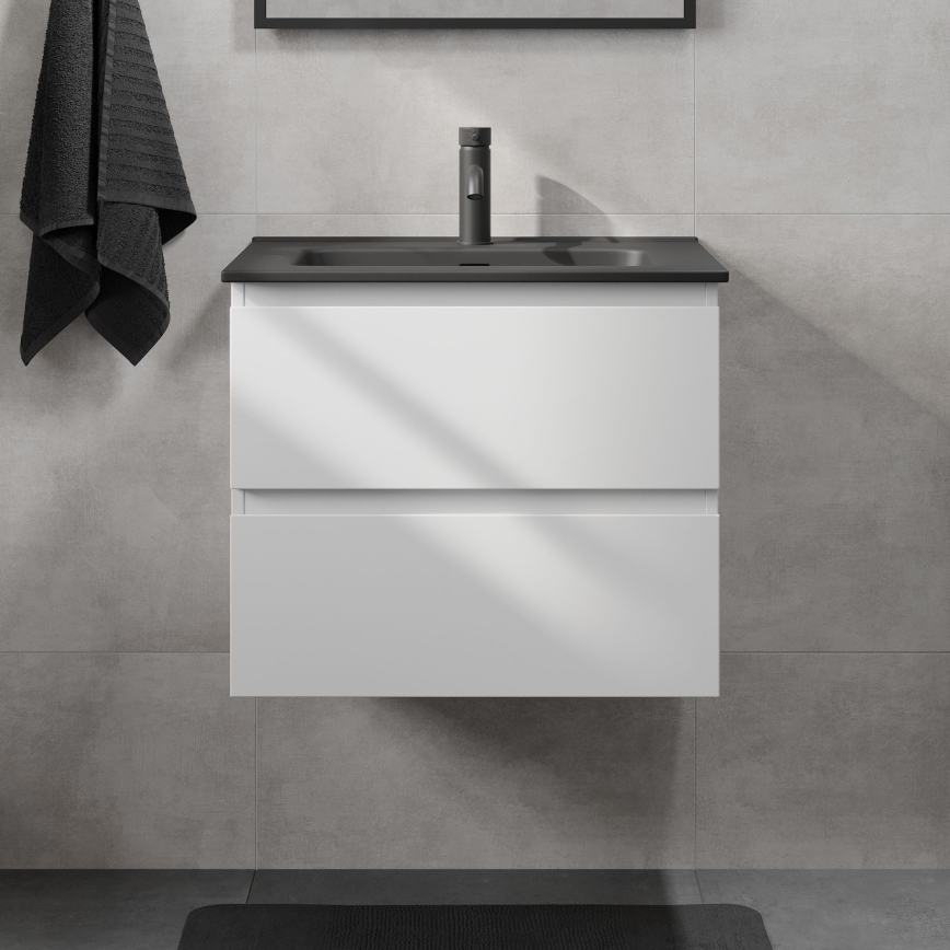 Badezimmerschrank mit Waschbecken CONOR 61 cm weiß/schwarz
