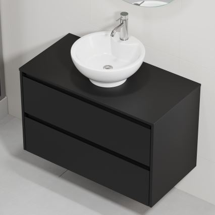 Badezimmerschrank mit Waschbecken TRONDHEIM/DRAMMEN 90x57x46 cm schwarz/weiß