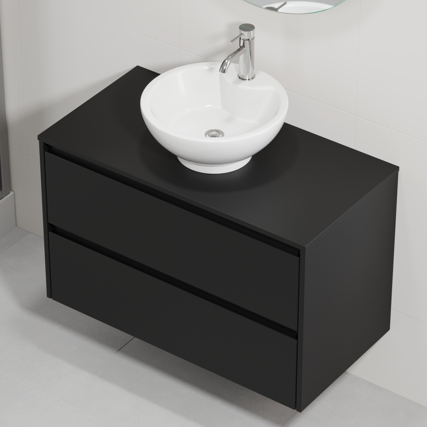 Badezimmerschrank mit Waschbecken TRONDHEIM/DRAMMEN 90x57x46 cm schwarz/weiß