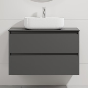 Badezimmerschrank mit Waschbecken TRONDHEIM/KRISTIANSAND 90x57x46 cm anthrazit/weiß
